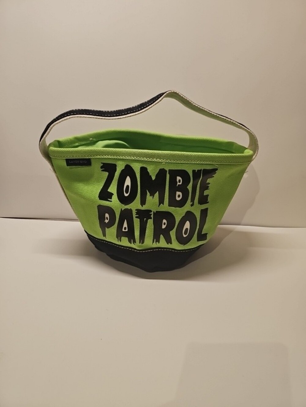 Land's End Zombie Patrol Green Canvas Halloween Kids Tote Treat Bucket Costume